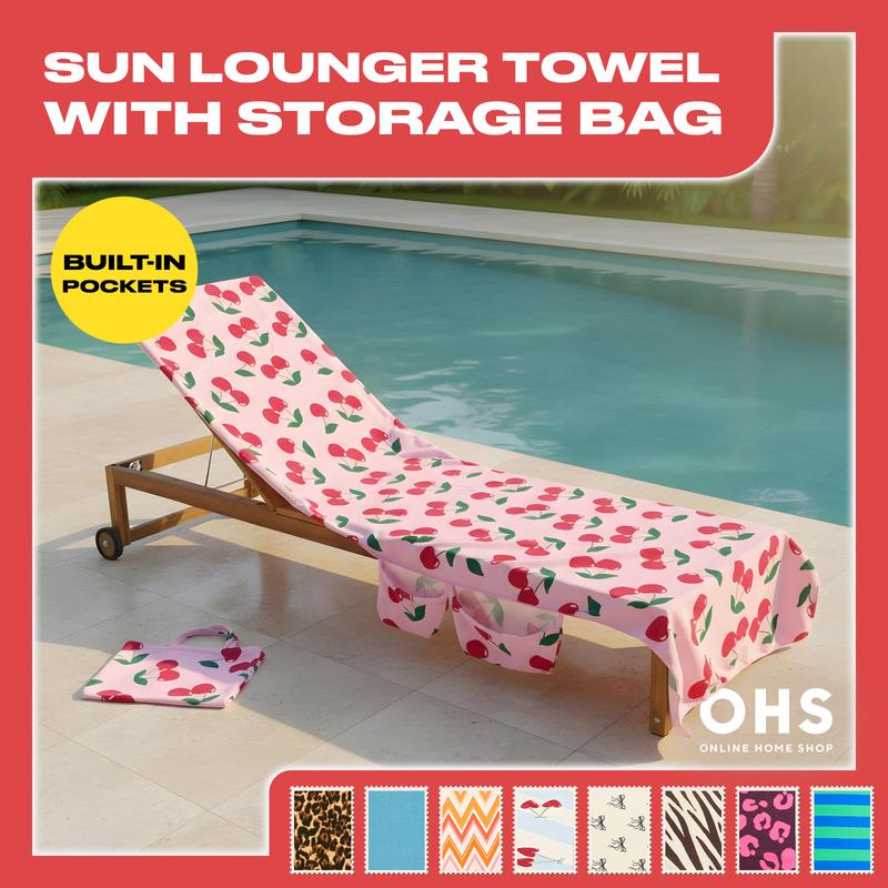 Sun Lounger Towel with Pockets Storage