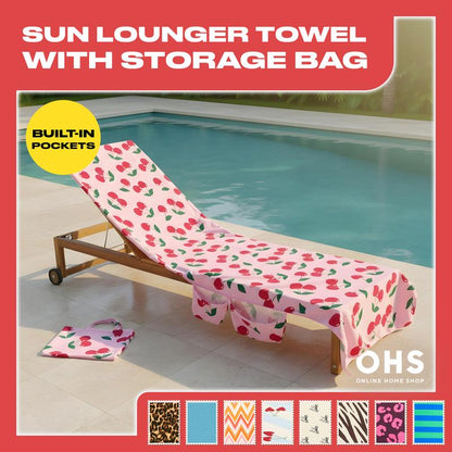 Sun Lounger Towel with Pockets Storage
